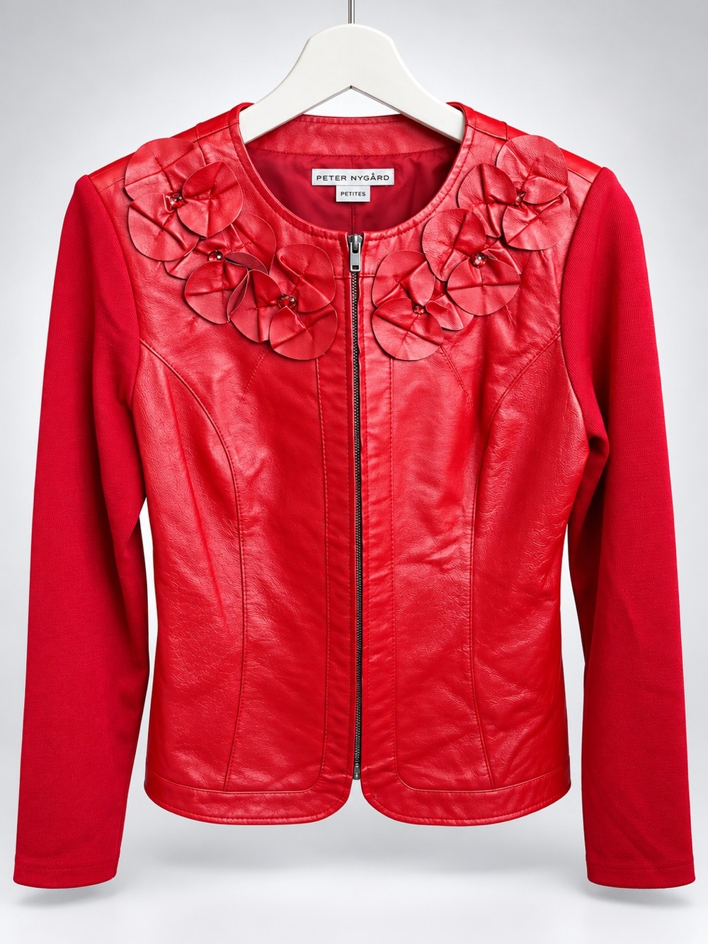 Vintage Peter Nygard Red Floral Appliqué Zip-Front Jacket
